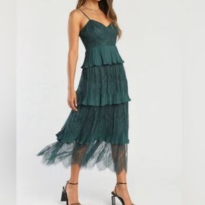 Lulu's Teal Tiered Lace Midi Dress